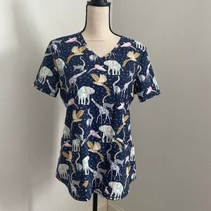 Scrub Top Animal Print size Small Blue Vet Tech Medical Nurse‎ Scrubstar Premium